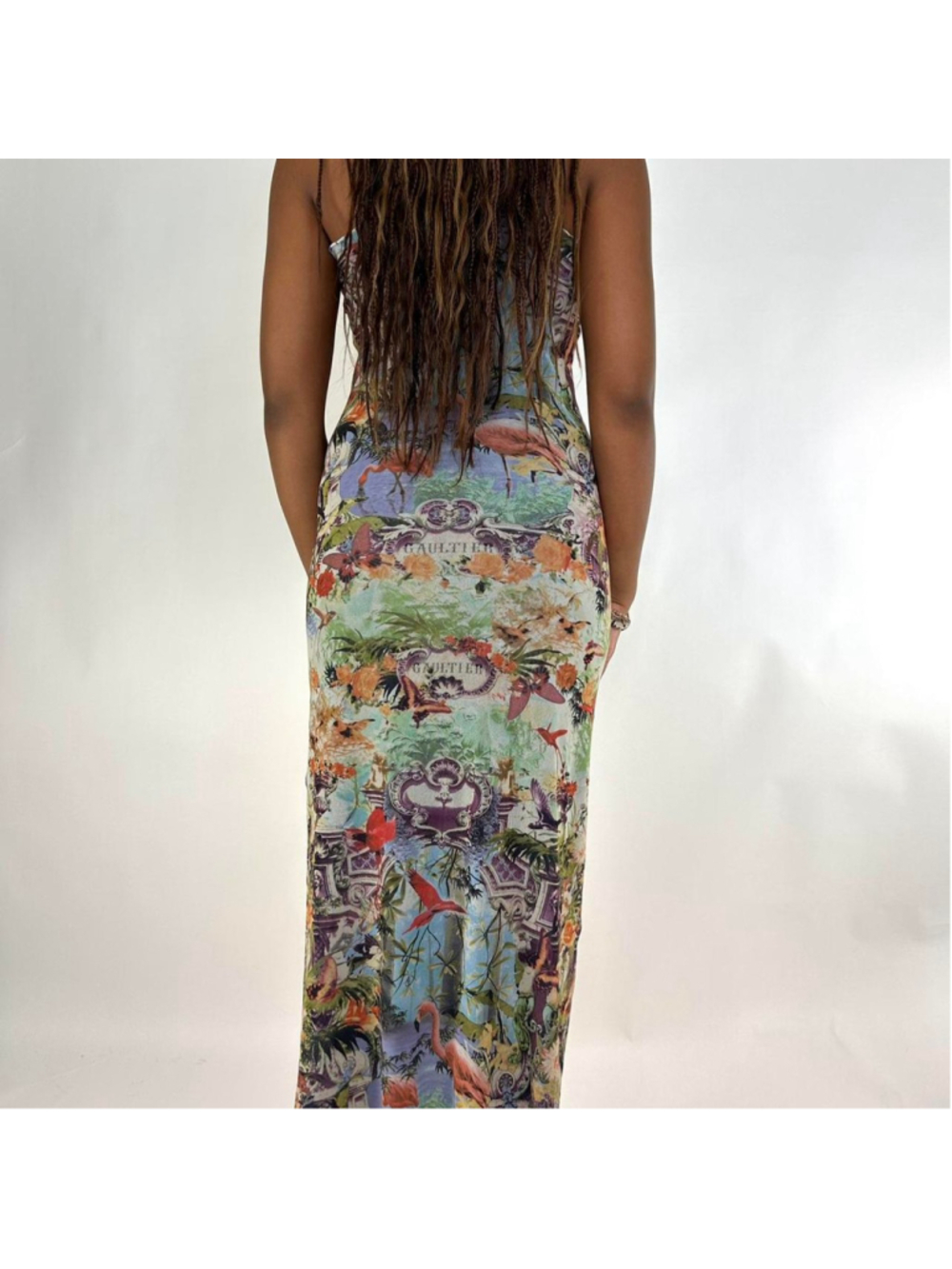 vintage JPG S/S 1999 tropical print mesh maxi dress - Picture 3 of 8